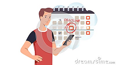 Young man setting deadline reminder Vector Illustration