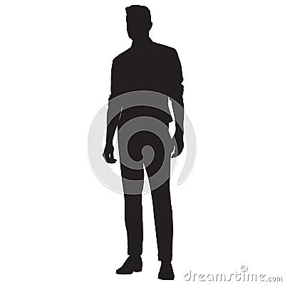 Young man in shirt, vest and pants standing Vector Illustration