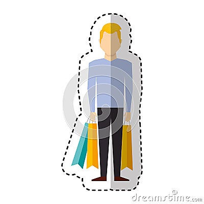 Young man with shopping bag Vector Illustration