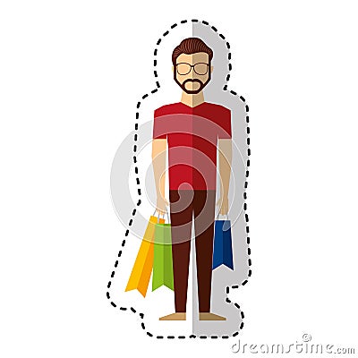 Young man with shopping bag Vector Illustration