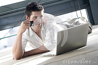 Young man shopping on line Stock Photo