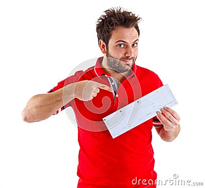 Young man showing the italian money order Stock Photo