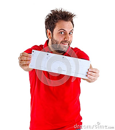 Young man showing the italian money order Stock Photo