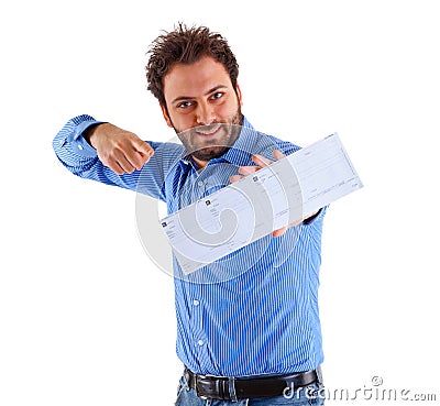 Young man showing the italian money order Stock Photo