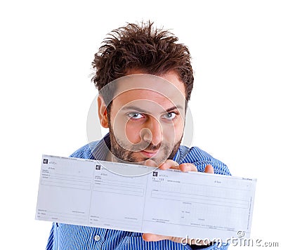 Young man showing the italian money order Stock Photo