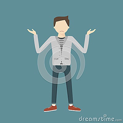 The Young Man Shrugs Sadly. Vector Illustration