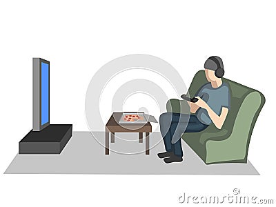 Millennials, man is playing games Vector Illustration