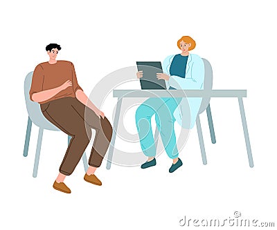 Young man sitting at doctors visit in clinic vector illustration Vector Illustration