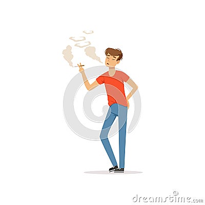 Young man smoking a cigarette, nicotine addiction, bad habit vector Illustration Vector Illustration