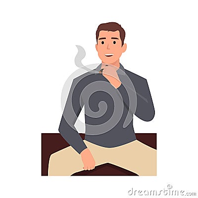 Young man smoking a cigarette. Tobacco dependence Vector Illustration