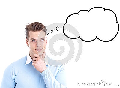 Young man with speech bubble Stock Photo