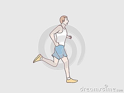 young man in sport running Exercising jogging workout simple korean style illustration Vector Illustration