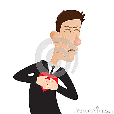 Young man with strong heart attack. Vector Illustration