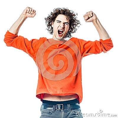 Young man strong screaming happy portrait Stock Photo