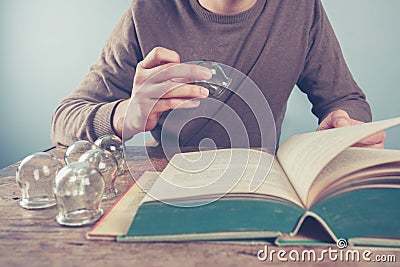 Young man studying cupping therapy Stock Photo