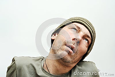 Young man suffering from toothache, teeth pain, swollen face Stock Photo