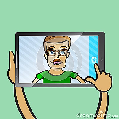 Young man take selfie Vector Illustration