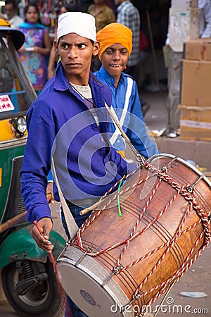 Young man taking part in Guru Nanak Gurpurab procession in Delhi Editorial Stock Photo