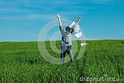 Young man throwing a paper Stock Photo