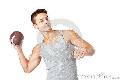 Young man throwing the rugby ball Stock Photo