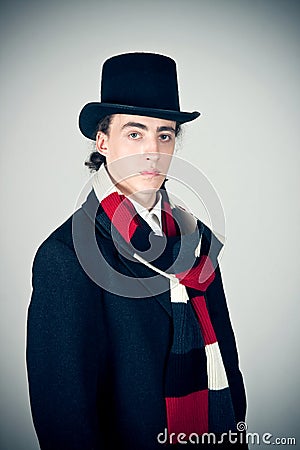 Young man in top-hat Stock Photo