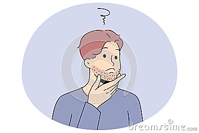 Man touching beard think of shaving Vector Illustration