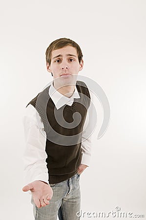 Young man with upturned palm Stock Photo
