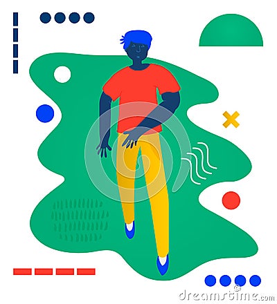 Young man walk. Walks - a man walk. Creative vector illustration made in abstract composition Vector Illustration