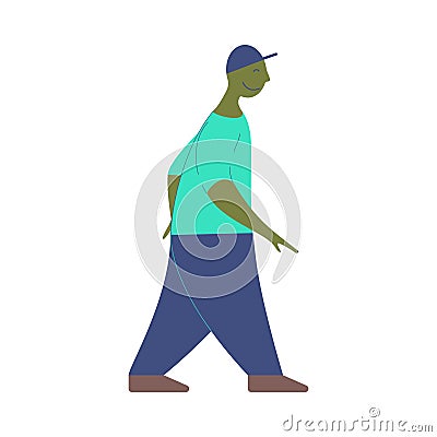 a young man walking casually while smiling sweetly in a modern illustration that is often used today Vector Illustration