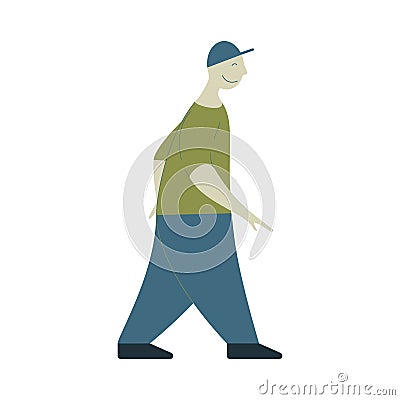 a young man walking casually while smiling sweetly in a modern illustration that is often used today Vector Illustration