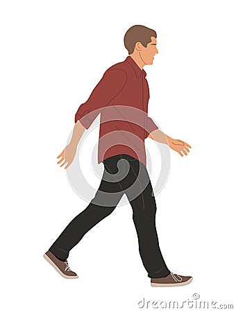 Young man walking. Handsome stylish guy side view. Vector Illustration