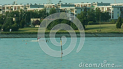 Young Man Waterskiing on the Lake Stock Photo