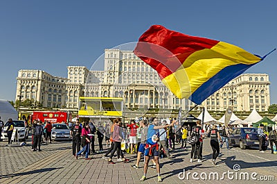 Young man waving the Romanian flag Editorial Stock Photo