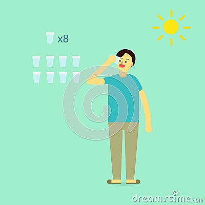 Young man wear private dress drink water. Vector Illustration