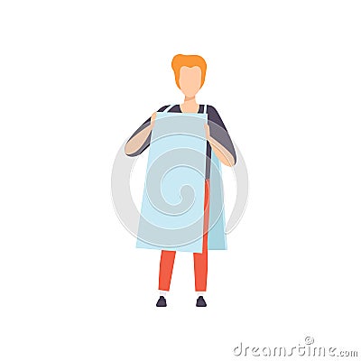 Young man wearing blank sandwich advertising board, promotion and advertising concept vector Illustration on a white Vector Illustration