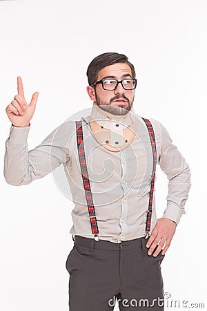 Young man wearing cervical collar Stock Photo