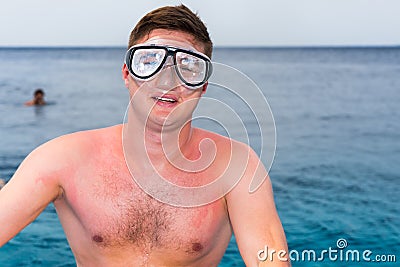 Young man wearing underwater mask Stock Photo