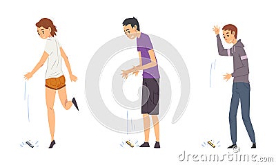 Young Man and Woman Dropping Their Smartphone by Accident Vector Set Vector Illustration