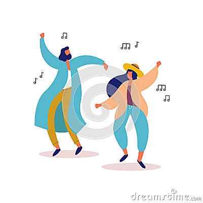 Young man and woman friends dancing to party music Vector Illustration