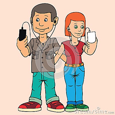 Young man and woman isolated. On a date. Attention to each other do not pay. Vector Illustration