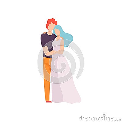 Young Man and Woman in Love Hugging, Happy Romantic Couple Posing Vector Illustration Vector Illustration