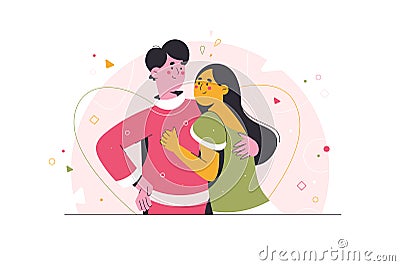 Romantic lovers for valentine's day. Couple sharing and caring love. Family. In love. Dating. Vector Illustration