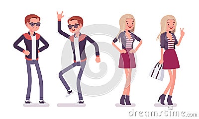 Young man and woman positive emotions Vector Illustration
