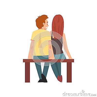 Young Man and Woman Sitting on Bench, Happy Romantic Couple on Date, Back View, Happy Lovers Characters Vector Vector Illustration