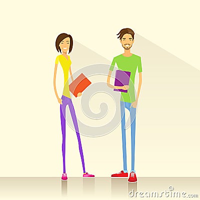 Young man and woman student hold books casual Vector Illustration