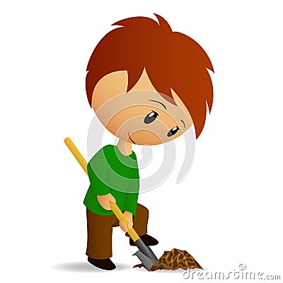 Young Man Working digger with spade Vector Illustration