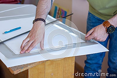 The young man working in hes office Stock Photo