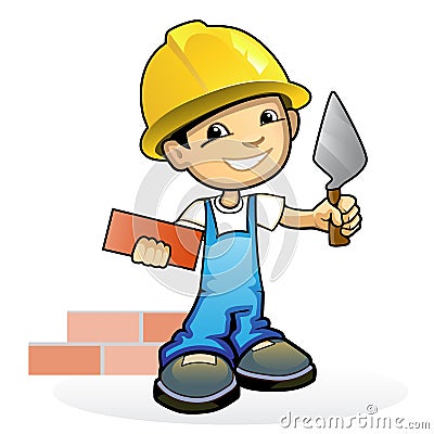 Young mason with trowel Vector Illustration