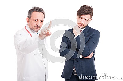 Young medic pointing the futuristic screen Stock Photo