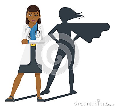 Young Medical Doctor Super Hero Cartoon Mascot Vector Illustration